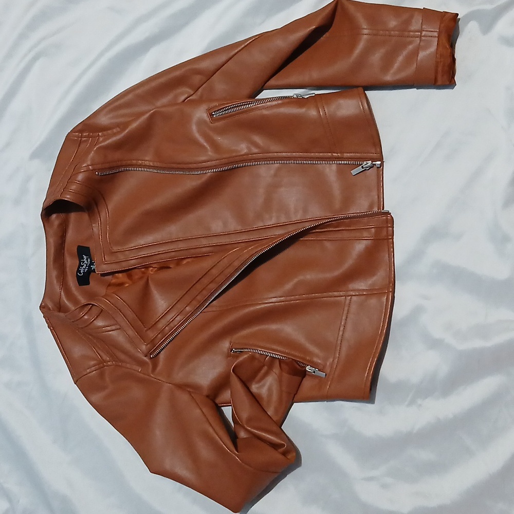 CoffeeShop Cognac Faux Shell Leather Jacket
